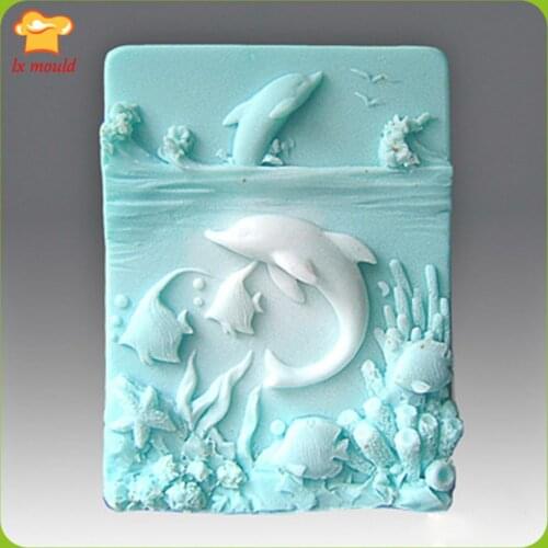 Dolphin Playing in Water 2D Silicone Mould Candle Soap Polymer Clay Mold Chocolate Baking Moulds