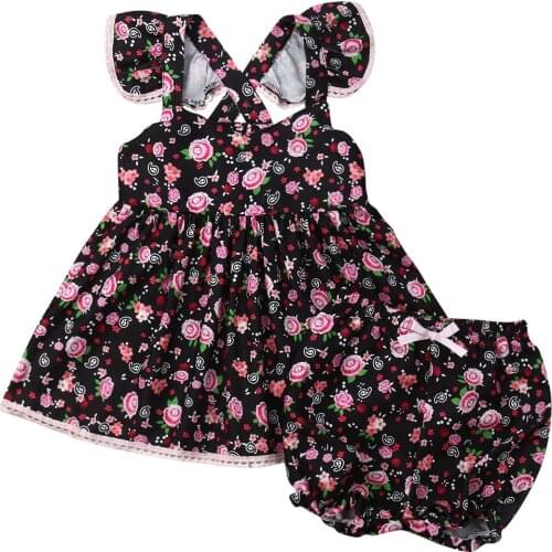 Boutique kids clothing Toddler Kid Baby Girls Flower Bow Tops Dress Pants Shorts Briefs 2pcs Outfits Set