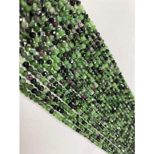 Natural stone jewelry DIY red and green beads engraved surface 2mm, 3mm, 4mm, 38cm length