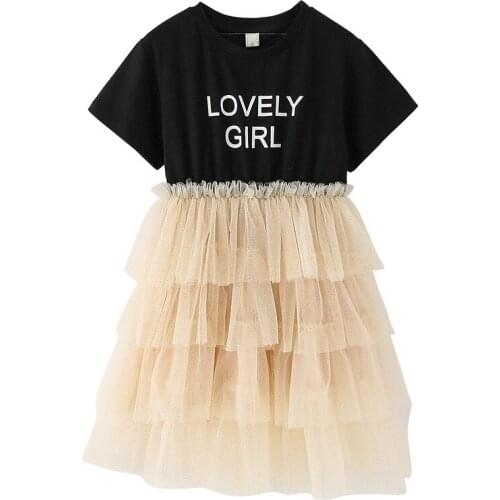 2020 Summer New Kids Girls Princess Dress Teen Girls Mesh Patchwork Dresses Girls Fashion Letter Printing Summer Clothes, #8734