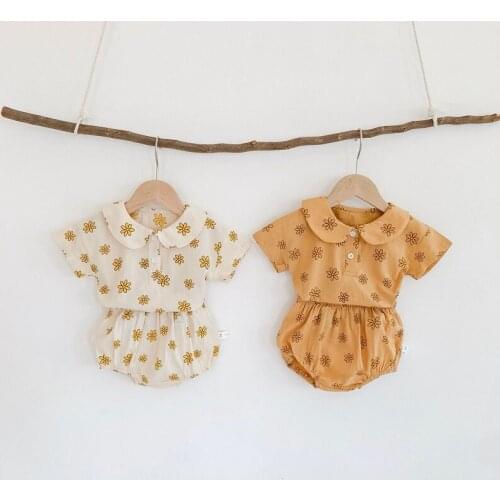 Hot Sell New Fashion Newborn Baby Outfits Girl Flower Short Sleeve Tops Shorts Cotton Suit Summer Lovely Infant Toddler Clothes