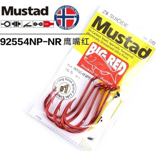 Mustad 92554 Eagle-billed Red Fish Barbed Hook Long Slender Worm Lure Bait High Carbon Steel Ultra Point Hooks Sea Sharpen Hooks