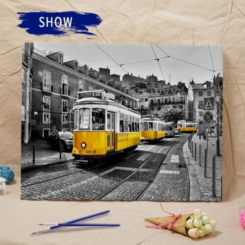 Street Landscape DIY Painting By Numbers Yellowe Bus Oil Paint By Numbers Kit On Canvas HandPainted Wall Art Gift Home Decor