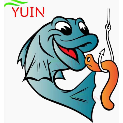 Fisherman Fish Fishing Worm Bite Hook Funny Lnterest Car Sticker Cartoon Animal Decals Auto Accessories Fashion Decal 13*11cm