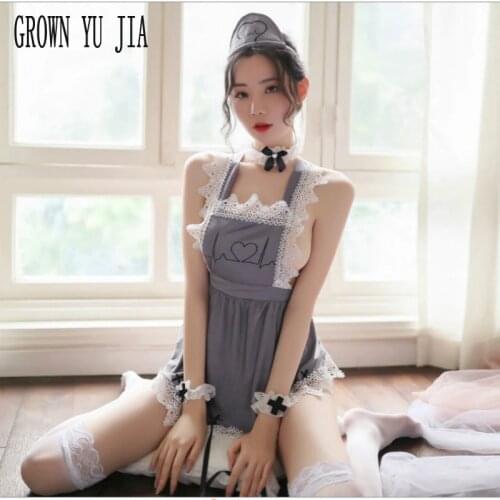 New Erotic Cosplay Costume Nurse Uniform Skirt White Temptation Porno Apron Role Play Binding Lace Lingerie Sexy Dress for Sex
