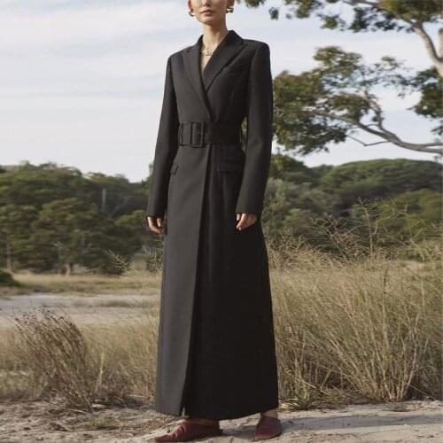 Brand New Fashion 2021 Autumn Winter Casual Simple Classic Black Extra Long Trench Coat Chic Female Raincoat Lapel Windbreaker