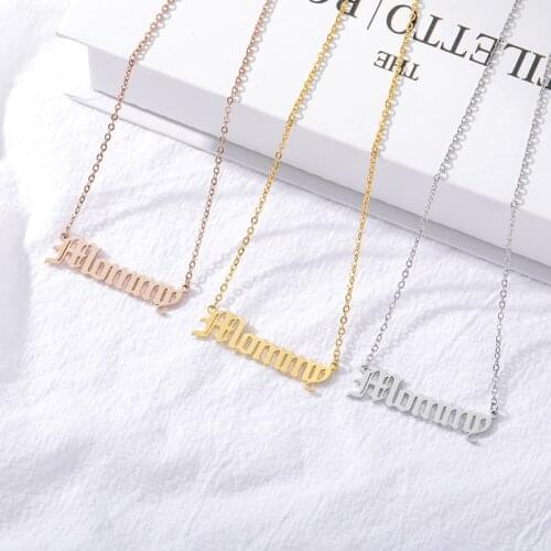 Gold Chain Charm Necklace For Women Girl Mommy Dad Rose Pendant Necklaces Stainless Steel Jewelry Collar Femme Christmas Gift