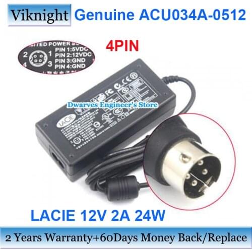 Genuine Lacie 12V 2A ACU034A-0512 GP-ACU034A-0512 AC Power Adapter 4Pin FOR LACIE ACML-51 HARD DRIVE USB 20 Adapter Charger