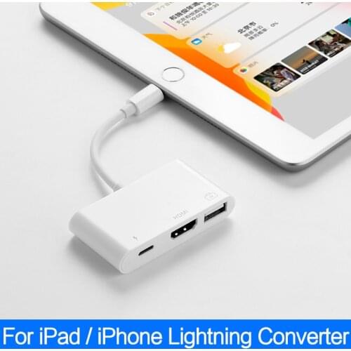 OTG Lightning Adapter Converter to HDMI Card Reader 3.5mm Charging USB For Apple iPad 10.2 9.7 Air3 10.5 mini 4 5 Cable Splitter