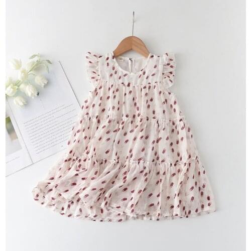 Menoea Babys Girls Dresses Sleeveless Summer New Fashion Baby Ruffles Floral Printing Casual Costumes Floral Children Clothes