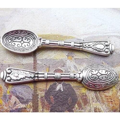 15PCS/Lot 10mm*44mm Pendant Antique Silver Color Spoon Charms For DIY Jewelry Making Handmade Craft