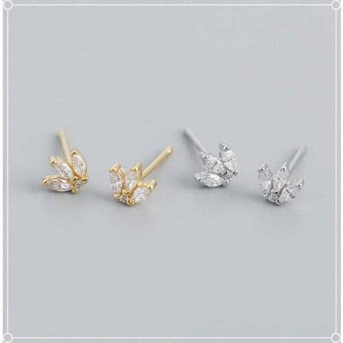 Sterling Silver Zircon Flowers Stud Earrings Female Piercing Tiny Women Cartilage Crystal Ear Jewelry 2021 Trend M4