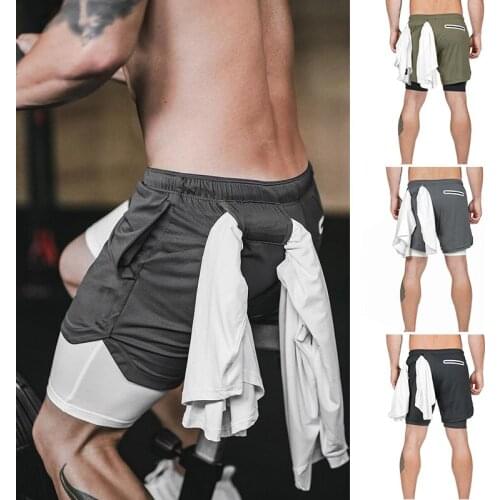 2 in 1 Running Shorts Drying Fast Workout Gym Training Shorts with Zipper Pocket for Men SAL99
