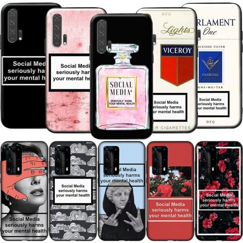 GX223 Social Media Harms Your Health Silicone Case for Huawei P9 P10 P20 P30 P40 Y6 2018 Y7 Y9 Lite Pro Max Prime Mini
