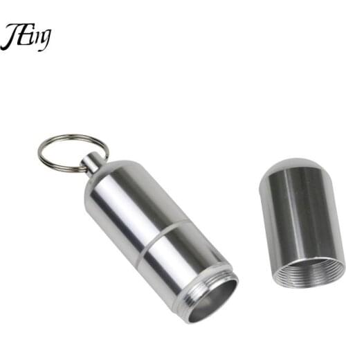Waterproof Cigarete Case Pill Toothpick Capsule Holder with Keychain Mens Gift Silver Aluminum Alloy Storage Box
