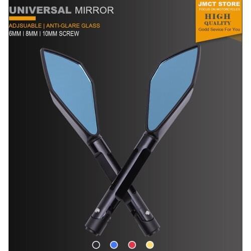 Universal Motorcycle Handlebar Side Rear View Mirror CNC Aluminum Blue Anti-glare Mirrors For Yamaha Honda Kawasaki Vespa Suzuki