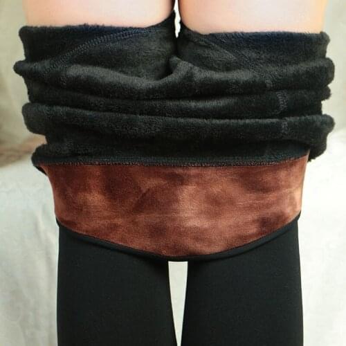 Women polyester velvet thick knit casual black winter leggings