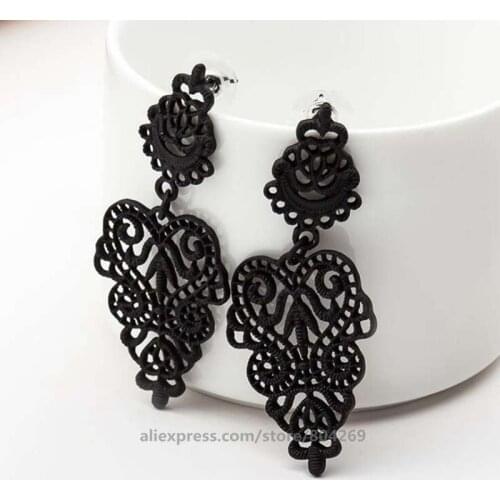 Wholesale Fashion Earrings Vintage Long Dangle Flowers Lace Hollow Out Ear Rings Women Leaf Dress Earring