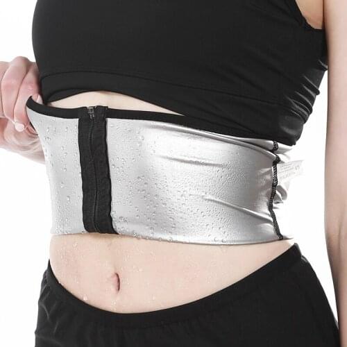 Womens Plus Size Waist Trainer Sauna Sweat Belt Silver Coating Zipper Waist Trimmer Girdle Slimming Shapewear Body Shaper Belts