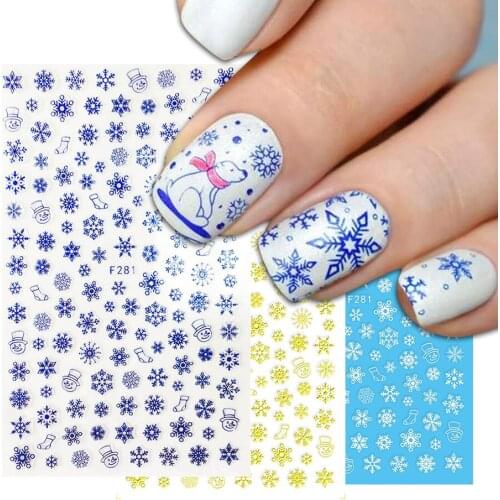 1pcs 3D Snowflake Slider Christmas Nail Art Sticker White Black Winter Snow Decal Gold Silver Nail Decorations Tips JIF281-284-1