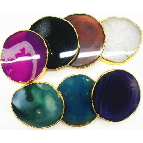 10Pcs Gold Foil Edging Real Agate Stone Cell Phone Holder Stand Bracket with Irregular Shape Stone