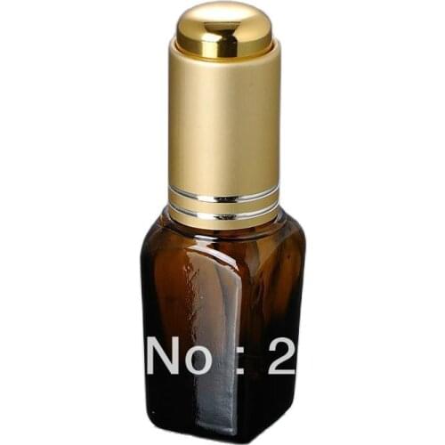 15ml brown square essential oil bottle with gold press pump droper ,glass bottle for cosmetic packing