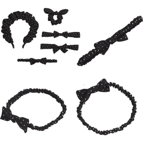 20 Pcs/Lot, 19 CM Baby Girls Black Dot Prints Bow Headband Spot Knotted Bows Elastic Hairband Kids Head Wraps Hair Accessories