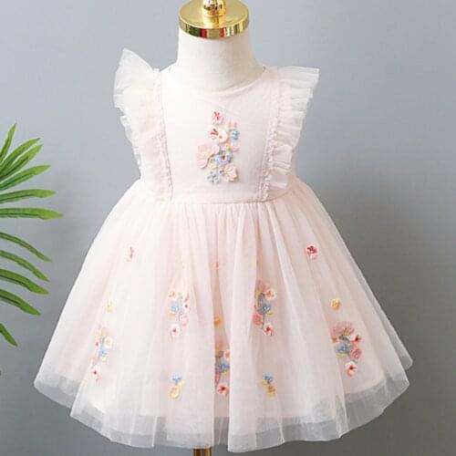 2021 Girls Cute Dress Summer Baby Kids Flying Sleeve Floral Princess Dress 1-7Y Baby Girl Children Sweet Clothing For Party Gift
