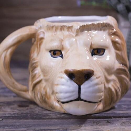 300ML Hand Painted 3D Animal Mug Lion Ceramic Coffee Cup Cartoon Cup Personality Gift Cup
