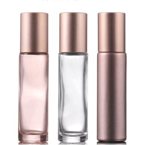 5pcs 5ml 10ml Pink/Clear/Frosted Thick Glass Roll On Essential Oil Empty Perfume Bottle Roller Ball Durable Travel Bottles