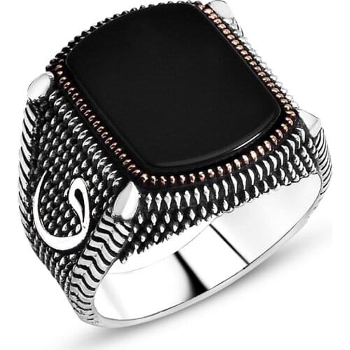 925 sterling silver Woah Detailed Onyx Stone Men 'S Ring