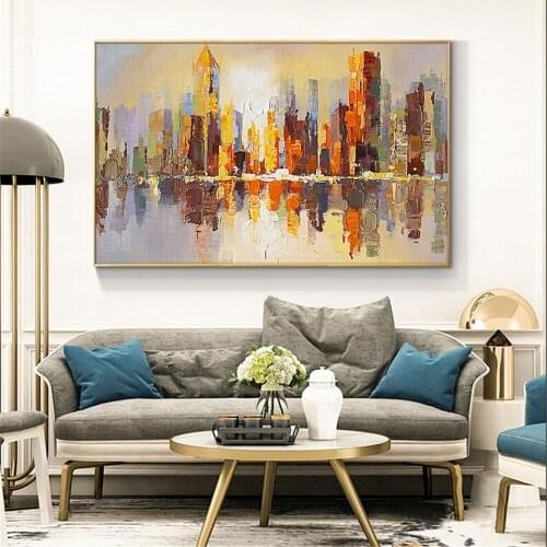 Abstract Building Paintings 100% Hand Painted Oil Painting On Canvas Modern Wall Art Pictures For Living Room Home Decoration