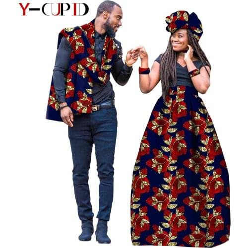 African Clothes for Couples Bazin Riche Plus Size Casual Cotton Women Ankara Tutu Maxi Skirts Matching Men Print Scarf PY21C002