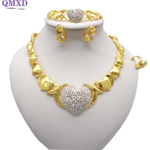 African Jewelry Sets Heart Necklace Bracelet Dubai Gold Jewelry Set for Women Wedding Bridal Earrings Ring Jewelry set