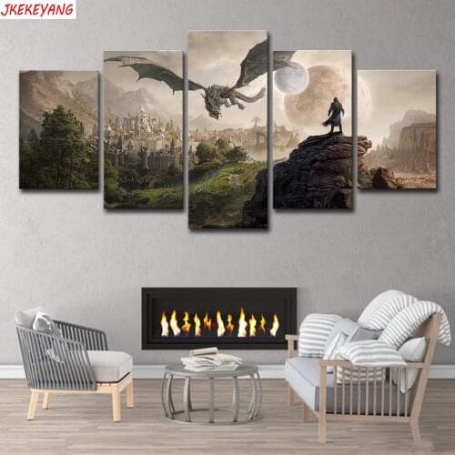 Full Square/Round Drill 5D DIY diamond painting 5pc Dragon Pictures mosaic Diamond Embroidery Wall Arts J2221