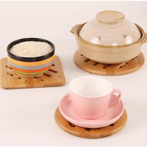 Bamboo Trivet Square Round Hollow Coffee Tea Cup Coasters Heat Insulation Hot Pot Table Pad Decorative