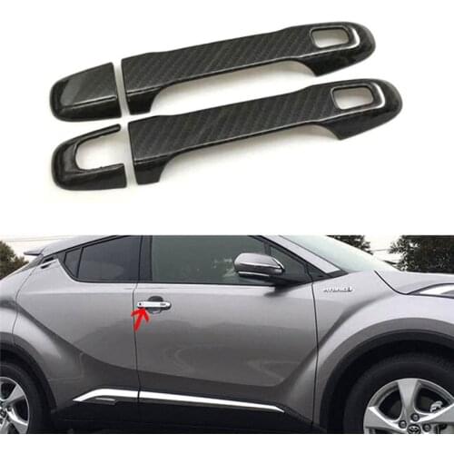 BBQ@FUKA 4pcs Carbon Fiber Style Car Door Handle Catch Cover Trim Car Exterior Accessories Fit for Toyota C-HR CHR 2016-2018