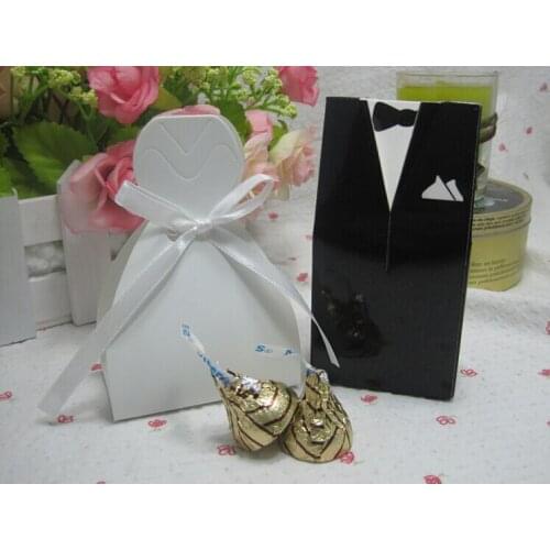 Free Shipping 100pcs/lot Promotion Creative Bride and Groom Wedding Party Candy Boxes Noble and Elegant Style White& Black Color