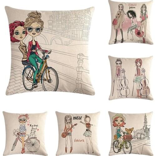 Portrait Fashion girl Strawberry Cushion Cover Throw Pillow Cover Cotton Linen 45CM*45CM Decorative Cushion Cover for Sofa ZY340