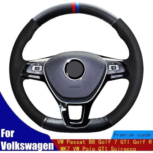 Car Steering Wheel Cover Black Suede Genuine Leather For Volkswagen VW Passat B8 Golf 7 GTI Golf R MK7 VW Polo GTI Scirocco