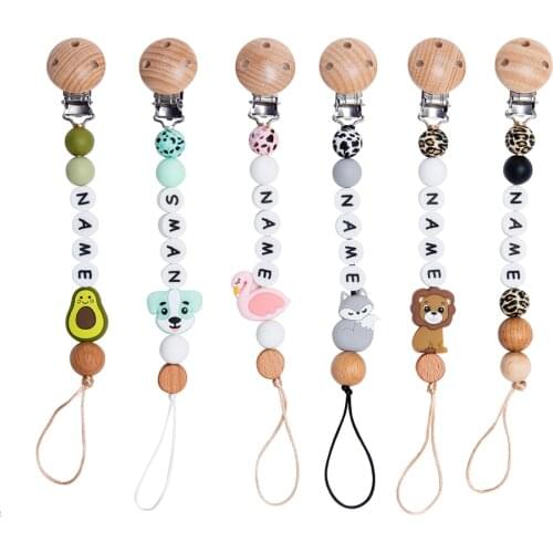 Baby Silicone Leopard animal custom pacifier chain Holder Personalized Name Baby Teether Teething pacifier Chain Clip Kids Goods