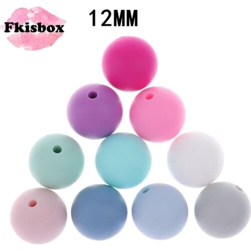 Fkisbox 100PC Silicone Baby Teether Bead Round 12mm Silicone Chewing Perles Loose Beads Silicon Teething Beads Bpa Free