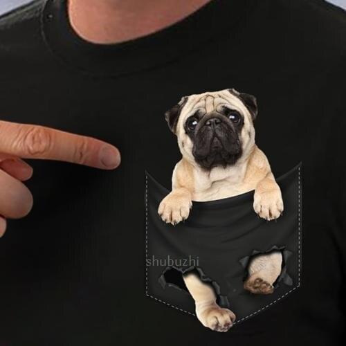 Pug Pocket T Shirt Pug Inside Pocket Dog Lovers Cotton Men Black HOT Cartoon t shirt men Unisex New Fashion tshirt free sbz8093