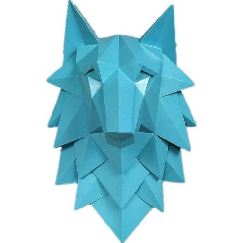 GEOMETRY WOLF HEAD WALL SCULPTURE DECORATION RESIN ART&CRAFT STATUE CREATIVE 3D ANIMAL WALL HANGING DECORATIONS 35CM R275