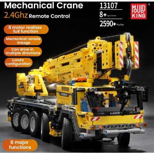 Toys MOULD KING 13107 Building Block Set Mechanical Crane with Remote Control Engineering Vehicle Difficult Toy Assembly Gifts