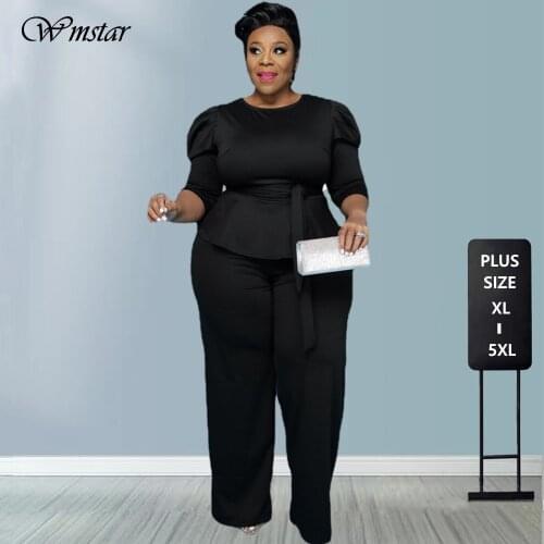 Two Piece Set Women Plus Size Sets 5xl Fall Fashion Solid Round Collar Half Sleeves Office Ladies Outfits Wholesale Dropshipping