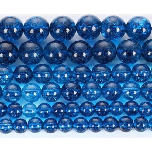 Natural Stone Blue Crystal Quartz Charm Round Loose Beads For Jewelry Making Needlework DIY Bracelet Strand 4-12MM
