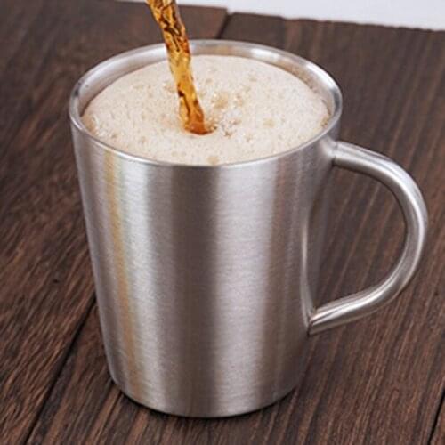 Stainless Steel Cup With Hand Putting Beer Mug Heat Insulation Household Double-layer Coffee Mug Anti-falling Cup Soil Gold