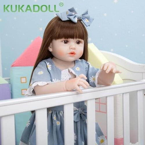 KUKADOLL 23 Inch Full Silicone Cute Reborn Princess Long Hair Toys Doll Simulation Reborn Doll Birthday Gifts For Children
