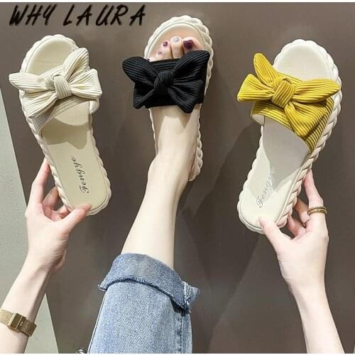 Summer sexy bow cloth cake bottom elegant lady casual office shoes lady slippers outdoor beach shoes